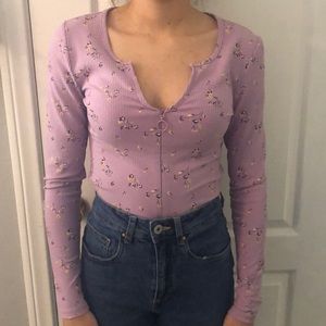 Pacsun purple floral cropped long sleeve